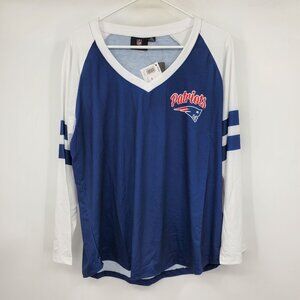 NWT FOCO‎ NFL Team Apparel Patriots V Neck Raglan Sleeve Football Shirt Size 2XL